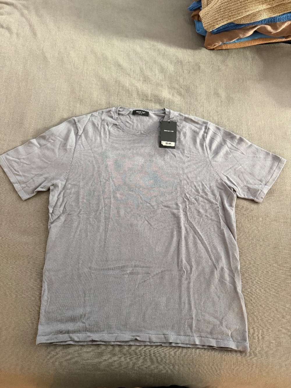 Massimo Dutti Men’s Cotton Linen Knit T-Shirt Large Grey Blue NWT